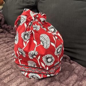 Vera Bradley Ditty Bag Deco Daisy Red Floral Drawstring Bag-Retired